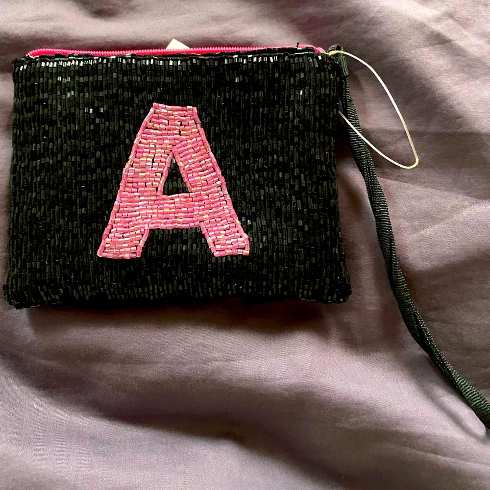 Liz Claiborne Beaded “A” zip pouch/purse